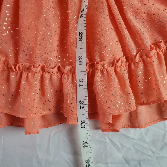 MISA LOS ANGELES small (S) coral peach gold foild confetti ruffles mini dress - Picture 11 of 16